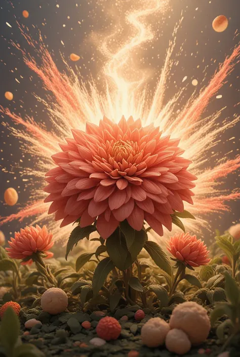 EXPLOSION, chaos, flores, hyper realistic beauty 8k