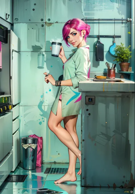 looking at viewer romantically, (extremely detailed CG unity 4k wallpaper),(best illustration),(best shadow),(absurdres), (simple background), fetchxl, multicolored hair,pink hair, blue eyes, Oversized shirt, earrings, natural light, morning, nose ring, lo...