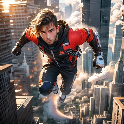 Generate an ultra realistic image:  Create a 16-year-old ager with super strength ,  flight and indestructibility .

 Demonstration Scenario :  The character must be wearing a stylish and cool superhero costume , something modern and functional ,  to match...