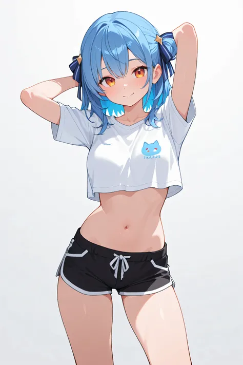 Girl from Hololive, black shorts posing, sfw version, White background