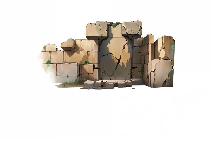 there is a stone wall with a door and a window, ancient ruins background, background art, ancient ruins, background is the ruins, giant tomb structures, shattered wall, jagged blocks of stone, smashed wall, ruins, wall ], a gigantic wall, wall structure, c...