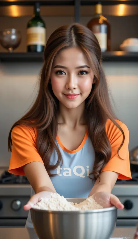 thaiwomen,1girl,(masterpiece), (4n4Ch484n, woman, brown hair, detailed eyes), aidmafluxpro1.1,aidmaHyperrealism A gorgeous young woman with long, voluminous brown hair styled naturally, warm brown eyes, and a playful, radiant smile. She wears a casual, spo...