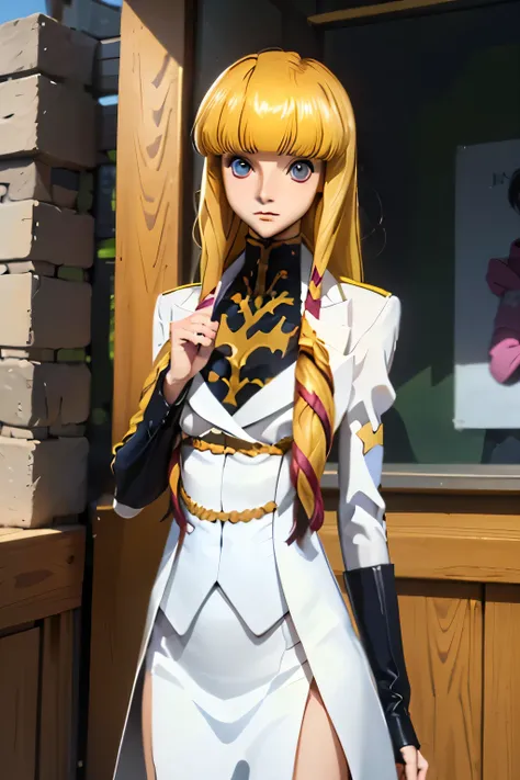 perfect anatomy top quality,highest resolution in elementary school,(((Shiny military uniform Shiny Blonde Dark blue eyes shiny skin))) cord gears Monica long hair straight expressionless flat chest woman cool
