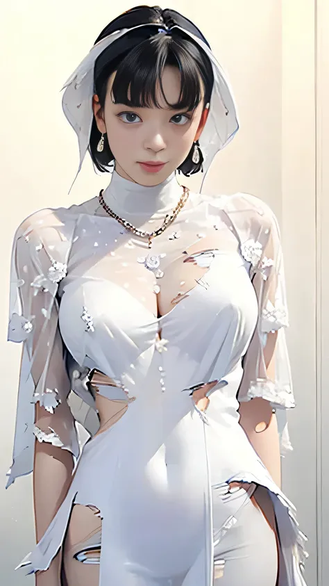 (realistic:1.5, 16k, top quality, masterpiece,  Ultra High Resolution ), perfect dynamic composition:1.2, ((woman１people々)), ((Stylish venue :1.5)), ((Bright venue :1.5)), (Expressions of sadness:0.9), (((gorgeous white see-through dress:1.5))), Highly Det...