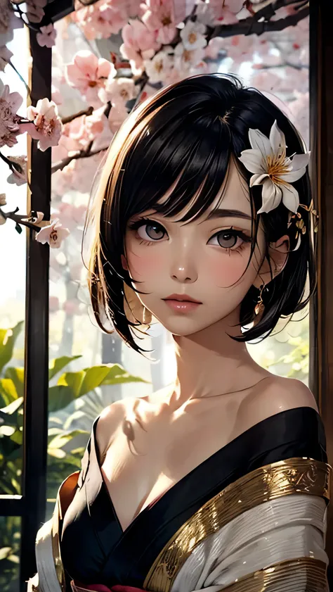 ink painting style, ink wash painting, very well detailed, super realistic, Bust, close-up, tight framing, Mysterious Woman, traditional japanese bar, elegant, mesmerizing gaze , almond-shaped eyes, Soft Mysterious Smile, Delicate Facial Fea...