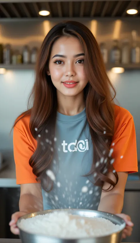 thaiwomen,1girl,(masterpiece), (4n4Ch484n, woman, brown hair, detailed eyes), aidmafluxpro1.1,aidmaHyperrealism A gorgeous young woman with long, voluminous brown hair styled naturally, warm brown eyes, and a playful, radiant smile. She wears a casual, spo...