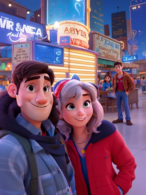 man and woman couple in Disney Pixar style, High quality, best quality