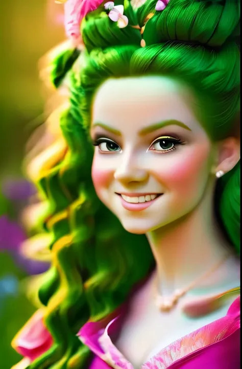 a close up of a woman in a green dress in a garden, a digital rendering inspired by Sophie Pemberton, trending on cg society, rococo, portrait of princess merida, disney art style, beautiful character painting, art in the style of disney, disney concept ar...