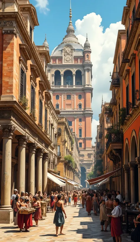 **Prompt:** During ancient rome era. As a historian wandering through the lively streets of ancient Rome, immerse yourself in the vibrant atmosphere of the insula buildings—multistoried apartment complexes that housed the city's diverse populace. Paint a p...