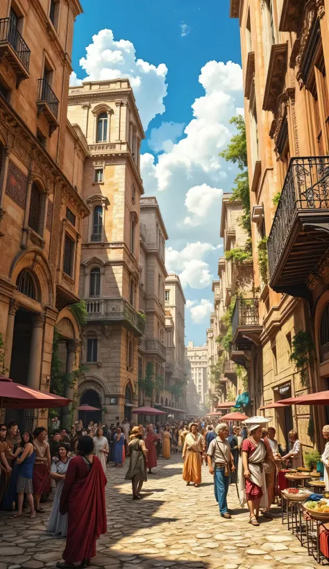 **Prompt:** During ancient rome era. As a historian wandering through the lively streets of ancient Rome, immerse yourself in the vibrant atmosphere of the insula buildings—multistoried apartment complexes that housed the city's diverse populace. Paint a p...