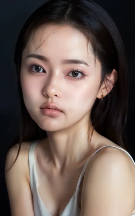 (masterpiece:1.3), (8k, Photorealistic, raw photos of Kao all, best quality: 1.4), Soft light, professional lighting, hidden hair, Very beautiful girl, pretty clean beauty, shy, Serious,  Hair, bungs, blouse