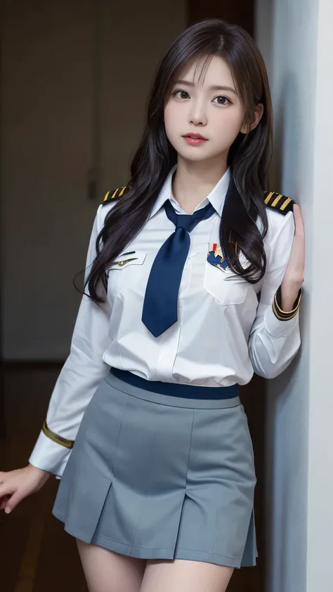 【   highest resolution、   clear  _   images】   Top Quality、​masterpiece、high-level    images quality、  realism、Female Soldier、Plain white uniform、   no tie   ,    Plain White Tight Skirt 、 uniform、Navy Captain 、Naval Academy   、misa hayase、   full body pho...