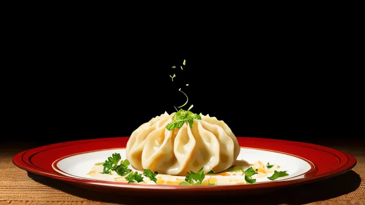 medium:digital painting,fine art, illustration,photorealistic,realistic, Masterpiece :1.2,Highly detailed,bright colors,hips,portraits A group of dumplings, placed on a beautifully decorated dish, Each dumpling is perfectly shaped and cooked to perfection....