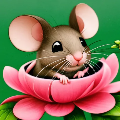 a close up of a mouse with a heart on a flower, a drawing by Alison Kinnaird, shutterstock contest winner, pop surrealism, cute detailed artwork, beautiful mouse - girl, mouse, & even a little mouse, anthropomorphic mouse, cute detailed digital art, lovely...