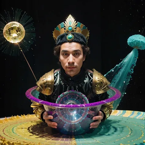 Seabed ice sheet background,detailed armor, ornate headdress, samurai helmet(((Dynamic rotating concentric circles)))(Dynamic rotation of concentric circles)Mandala is the result of the long journey of creating concentric circles of liquid color, there is ...