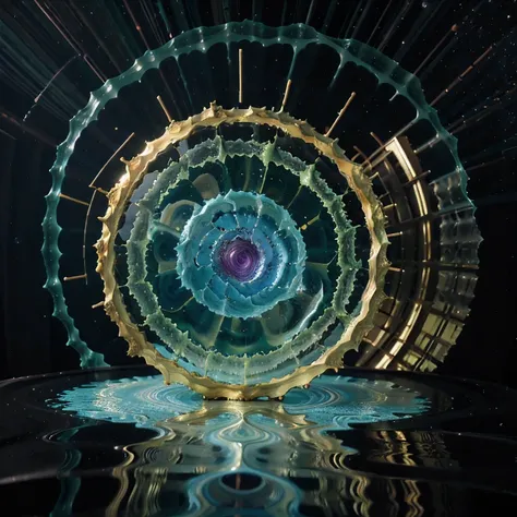 Seabed ice sheet background,detailed armor, ornate headdress, samurai helmet(((Dynamic rotating concentric circles)))(Dynamic rotation of concentric circles)Mandala is the result of the long journey of creating concentric circles of liquid color, there is ...