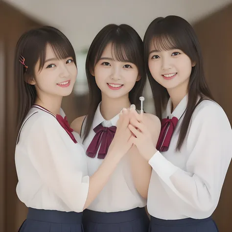 (masterpiece, best quality:1.2), High resolution, 1080P, 8K, 1girl, solo, (((Too beautiful three zinomy girls)) are surrounding, playing, caressing and fondling a (single alto recorder) together. All the girls are noble, neat, intelligent and beautiful sle...