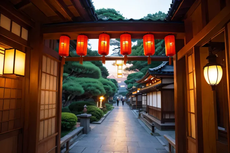 and I saw a Japanese garden with a、bridge and lanterns in Araf, It is a matte painting inspired by Kiyomitsu Torii, CG Societyでトレンド, fantasy art,  Japanese cities , Oriental Wallpaper ,   Japanese landscape , Japanese Temples, Japanese Village,   japonisme...