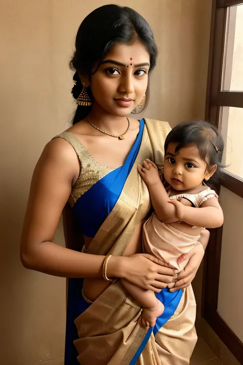 Hot tamil girl,saree with his cute   baby pic with full size hot pic