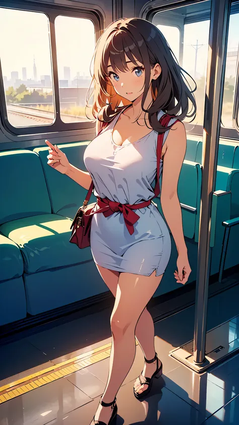  masterpiece,  top quality,  This is an illustration of a train,  Nostalgic Photos:1.5, ((    image outlined with very thin lines :1.3)),    very accurate,    fine sections ,  High Resolution,    8k Wallpaper,  SLR camera covering the waist of a skirt with...