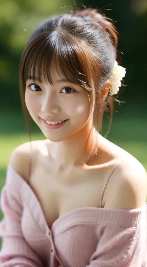 masterpiece,best quality,(Japanese girl),((Beautiful girl)),cleavage,(off shoulder:1.2),(perfect body beauty:1.2),(shy smile),From slightly above