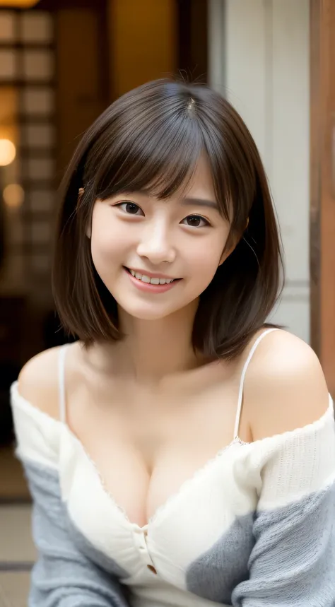 masterpiece,best quality,(Japanese girl),((Beautiful girl)),cleavage,(off shoulder:1.2),(perfect body beauty:1.2),(shy smile),From slightly above