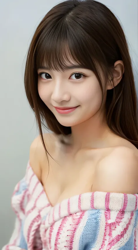 masterpiece,best quality,(Japanese girl),((Beautiful girl)),cleavage,(off shoulder:1.2),(perfect body beauty:1.2),(shy smile)