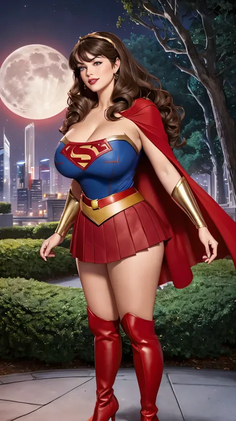 donnatroy, DisneyAurora, Beautiful woman, Kate Upton, 47 years old, (((long wavy dark brown hair, hair pulled back with bangs))) sexy,  cherry Red lipstick, violet eyeshadow, hands free, standing, leaning back against a wall, smiling softly (( tight blue s...