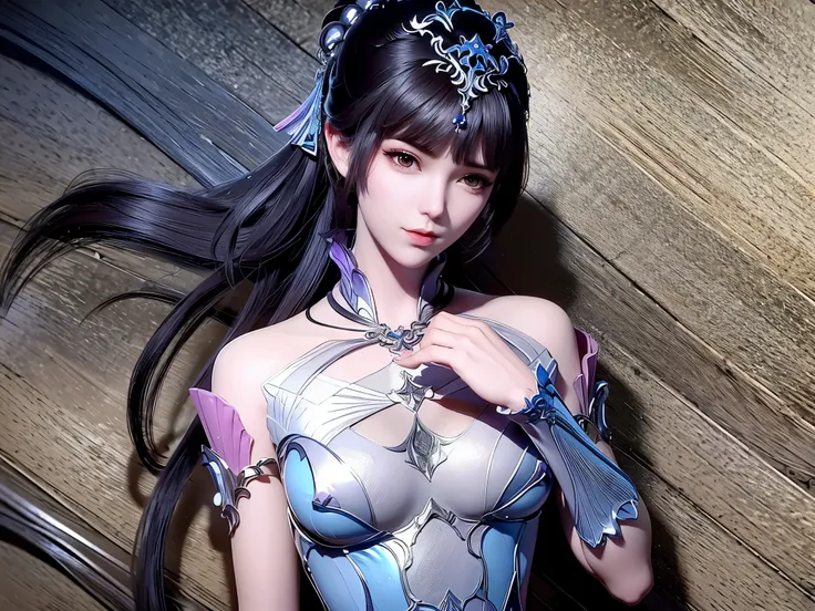 ((1 girl)), Close-up of a woman in a silver blue dress, Cheng Weipan Art Station, Xiuxian Technology Sense, detailed fantasy art, Stunning character art, Epic and beautiful character art, beautiful armor, Extremely detailed artistic sprouts, Detailed digit...