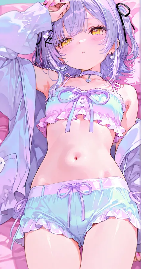 Runa Shinomiya, Vspo, light purple hair, petite girl, short girl, pastel colors clothes 