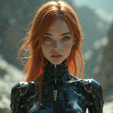 agers  thin (beautiful) copper hair their fractions are refined they wear a black exoskeleton suit style robotech series,cinematic , in full body 