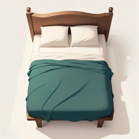 bed with a top-down view, no people, no humans, just the bed, 2D cartoon animated