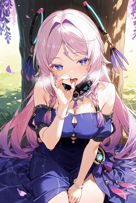 score_9, score_8_up, score_7_up, masterpiece, best quality, very aesthetic, absurdres, tunning image, light particles, attractive image, 1girl, adult grown woman, cowboy shot, citlali \(genshin impact\), pink hair, purple hair, multicolored hair, twin brai...