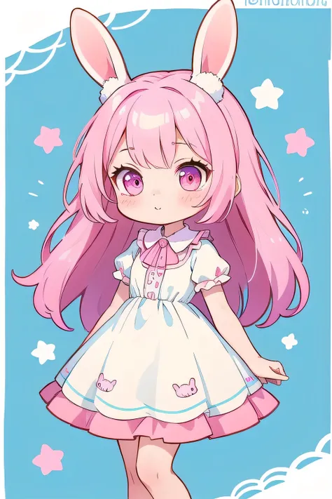 high quality,
hidden hair, chibi,pink,rabbit