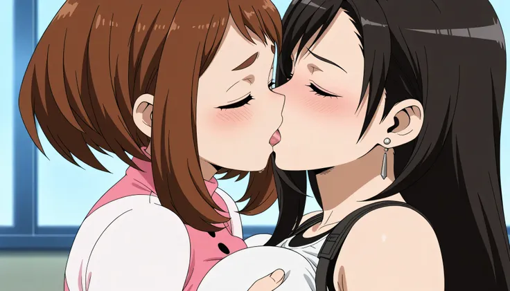 puntuación_7_arriba, puntuación_6_arriba,UHD, masterpiece, accurate, anatomically correct, super detail, high details, high quality, best quality, highres, la mejor calidad, anime screencap, cara clara, Tifa , ochako uraraka,  , 2girls, , , , auto grabbing...