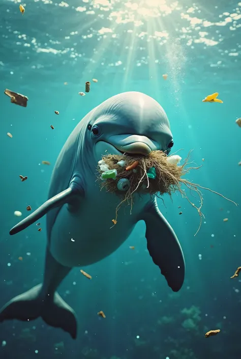 Dolphin with garbage in its mouth