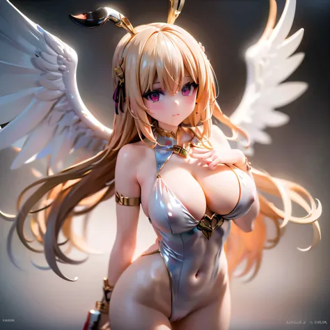 (masterpiece, best quality, absurdres, detailed:1.2),pink,heart, angel idol, thigh gap, blonde, red eyes, (Angel circle),cameltoe, 