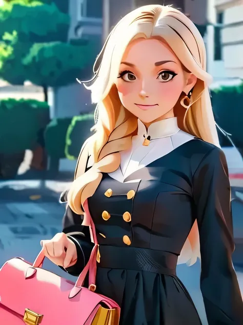 a close up of a person holding a purse and a purse, an anime drawing by Yang J, trending on pixiv, conceptual art, anime girl wearing a black dress, cute anime waifu in a nice dress, style anime, loli in dress, anime style. 8k, beautiful anime style, anime...