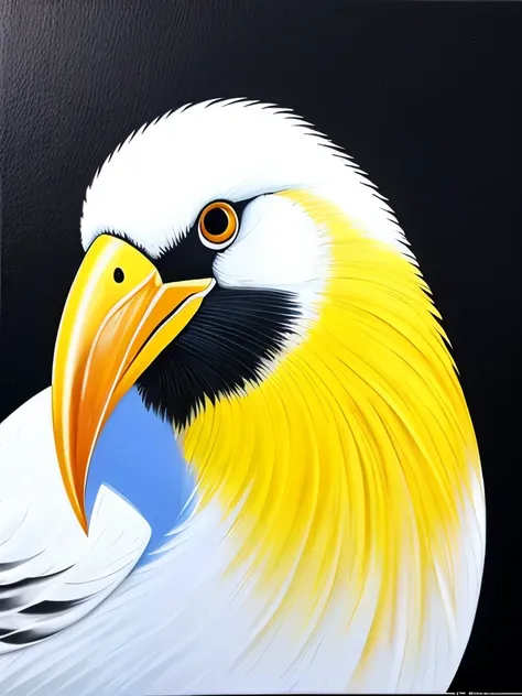 painting of a white bird with a yellow beak and a black eye, an acrylic painting inspired by Gillis d'Hondecoeter, trending on pexels, fine art, cocky expression, cocky, painted in high resolution, animal portrait, painted in acrylic, high detailed oilpain...