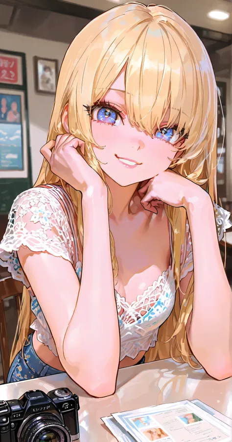 table top,(top quality, masterpiece:1.2), Very Detailed, high resolution, 8k Wallpaper, perfect dynamic composition, Beautiful eyes with attention to detail, Long Straight Hair,summer trend fashion,small breasts, natural colored lips, bold and sexy pose,...