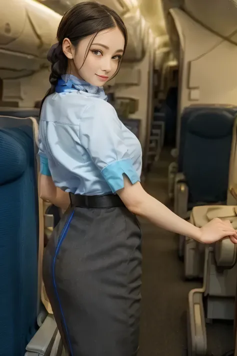 (masterpiece:1.2, top quality:1.2), 32kHDR, high image quality during sick leave 。 perfect for loosely aligning your legs , (alone、 1 girl with an Oracle)、( daytime building rooftop 、 SPECIALIZED LIGHTING )、 Facing roof of building 、( wear a blue ANA f...