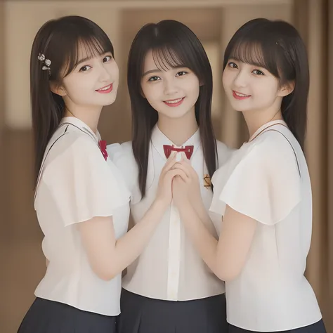 (masterpiece, best quality:1.2), High resolution, 1080P, 8K, 1girl, solo, (((Too beautiful three zinomy rich girls)) are gathering their hands together. All the girls are noble, neat, intelligent and beautiful slender, maximum laughter of happiness, neat s...