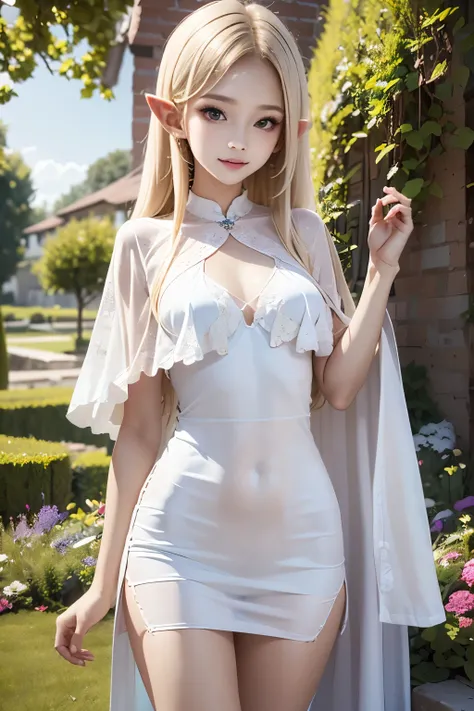 
masterpiece,top quality,in white for summer very detailed,photorealistic,realistic, ultra high resolution, Masterpiece,fantasy,Elf Girl,elegant,Age 15, very long blonde,thin, perfect eyes,slender,(flat chest),so cute, gorgeous clothes ,hair ornament,gem,e...