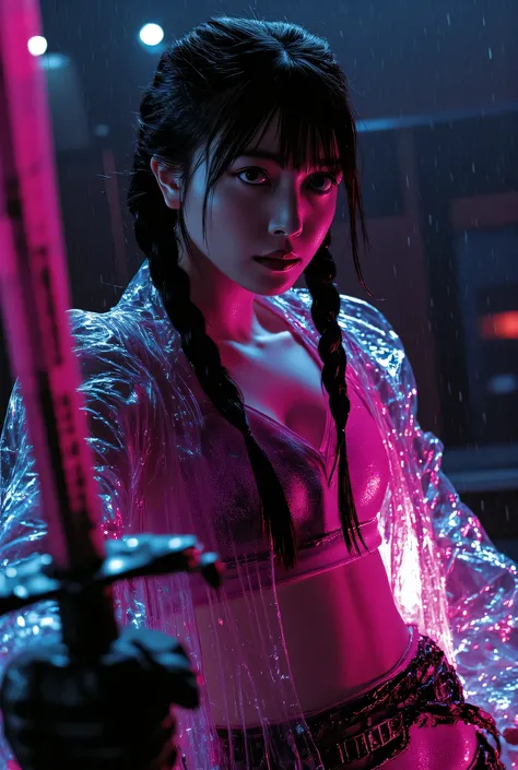 (((The pitch-dark interior of the Nostromo ship:2.0))),((( HR Gigger style cyberpunk atmosphere :2.0))),(((Fight with a cyberpunk-style Japanese sword:2.0))), combat posture,((full body:2.0)),One Woman,Female Samurai ,(Cute Face:1.5),(Beautiful well-balanc...