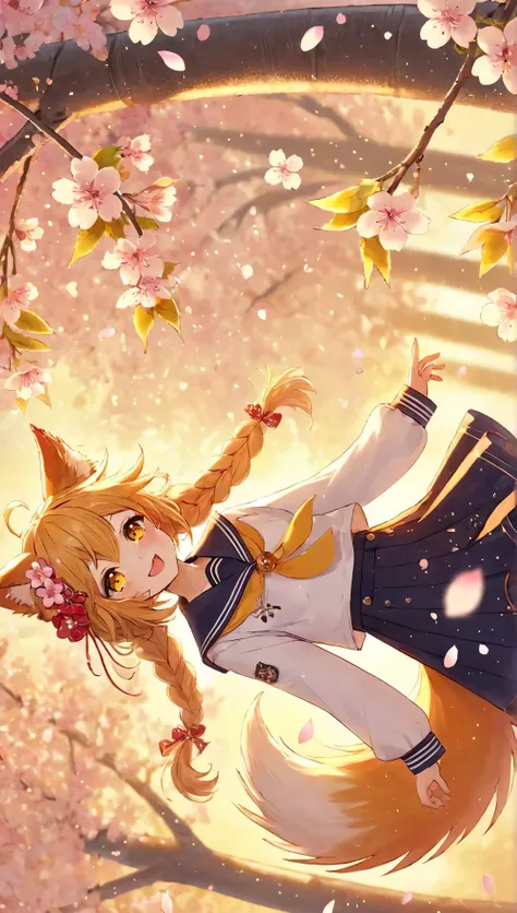 An anime girl in a sailor suit is flying, very  Beautiful Anime  cat girl,  Beautiful Anime  catgirl, cherry blossom petals around her,  cute anime cat girl , Anime Girl with Cat Ears, anime style 4k,  Beautiful Anime ,  Anime Wallpaper 4k,  Anime Wallpape...