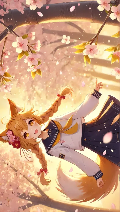 An anime girl in a sailor suit is flying, very  Beautiful Anime  cat girl,  Beautiful Anime  catgirl, cherry blossom petals around her,  cute anime cat girl , Anime Girl with Cat Ears, anime style 4k,  Beautiful Anime ,  Anime Wallpaper 4k,  Anime Wallpape...