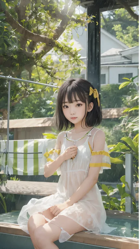 top quality、  natural depiction、  nothing 、  details、delicate、Very high degree of perfection 、 Beautiful Body Lines,Girls are middle school students  １Grade、   black hair、Cute girl's eyes、Best ratio、 小さなchest、 (((Satoko Hojo)))、shoes 、(I'm wearing a summer...