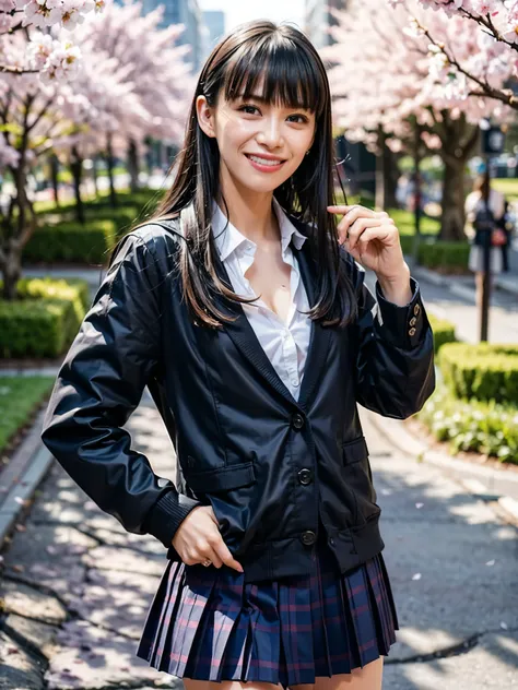 (The 8k quality, Ultra-high-resolution quality, Ultra high definition, Photorealistic, Best Quality):1.5, (​masterpiece):1.4,
(camera angle from forward view, depiction of above the knees body):3.0,
(in the beautiful High school building with spring flower...