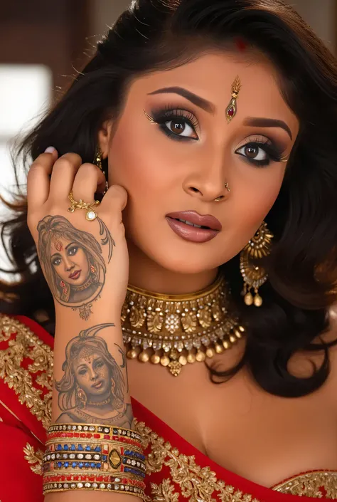 a woman in a sari posing for a picture, indian goddess, traditional beauty, indian, beautiful goddess, ornate cosplay, indian style, indian super model, beautiful maiden, gorgeous woman, south east asian with long, provocative indian, gorgeous beautiful wo...