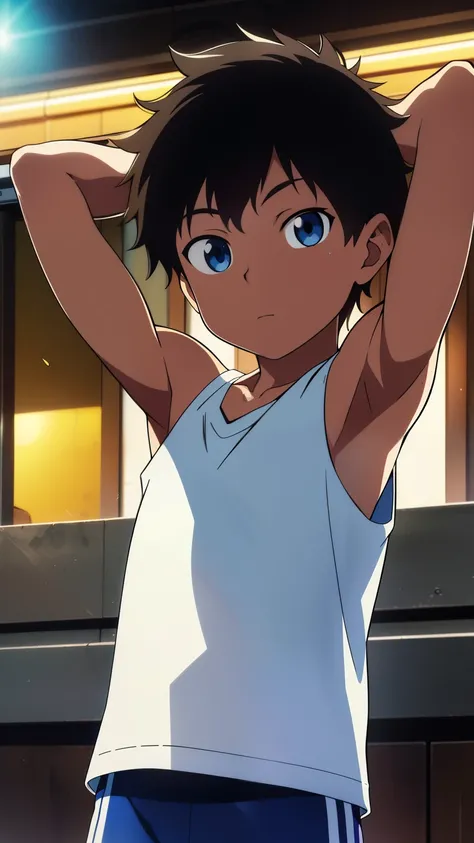 Highres, Masterpiece, Best quality at best,Best Quality,hight quality, hight detailed, Anime style, 1boy, Shota, Young boy, Solo person, Tank top, Upper body, Seen from the front, looking at viewer, (Very young boy), (very small and short body),  boys, (Sh...